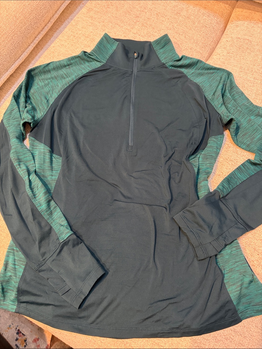 Danskin Quarter-Zip Pullover in Teal and Charcoal
